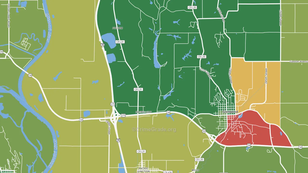 Pacific Junction, IA Map of Vandalism Rates