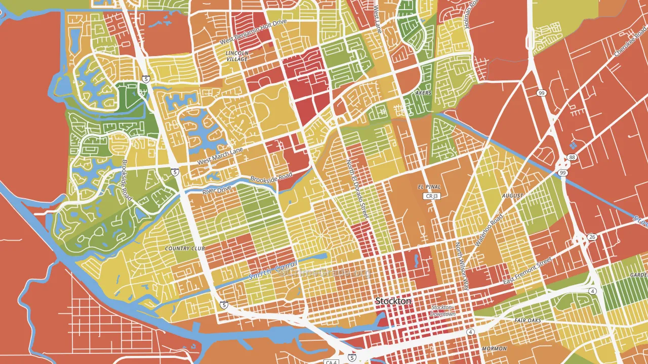 Pacific, Stockton, CA Map of Vandalism Rates