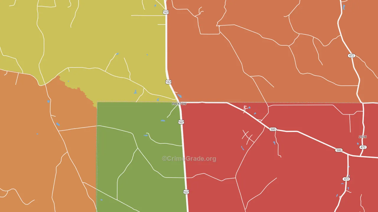 Packton, LA Map of Vandalism Rates