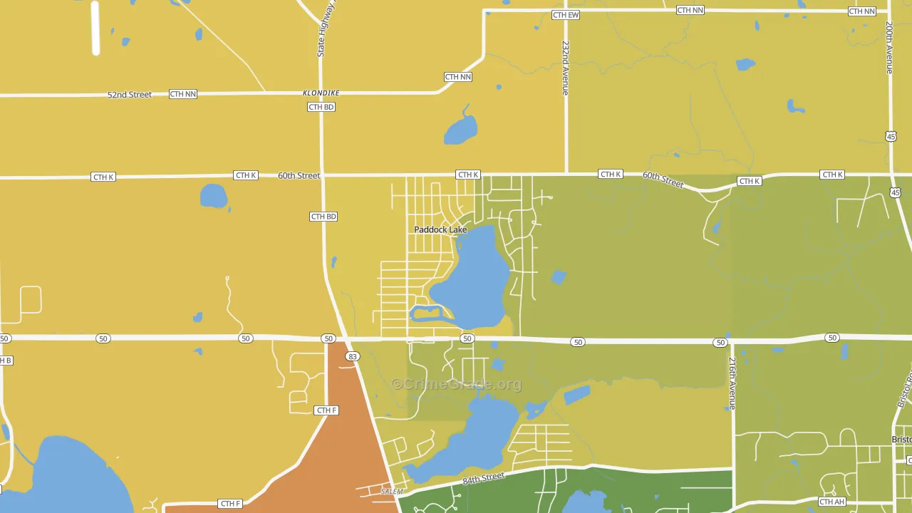Paddock Lake, WI Map of Vandalism Rates
