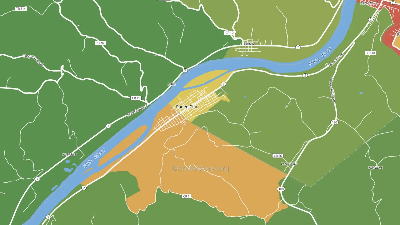 Paden City, WV Map of Vandalism Rates