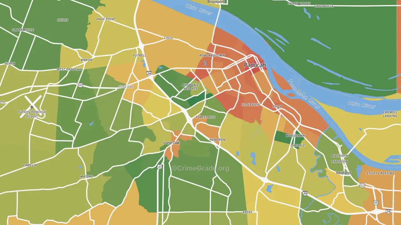 Paducah, KY Map of Vandalism Rates