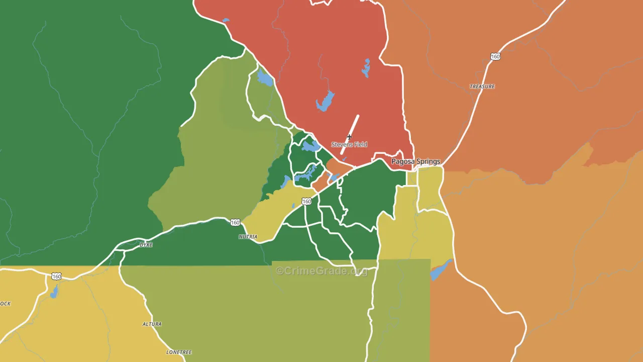 Pagosa Springs, CO Map of Vandalism Rates