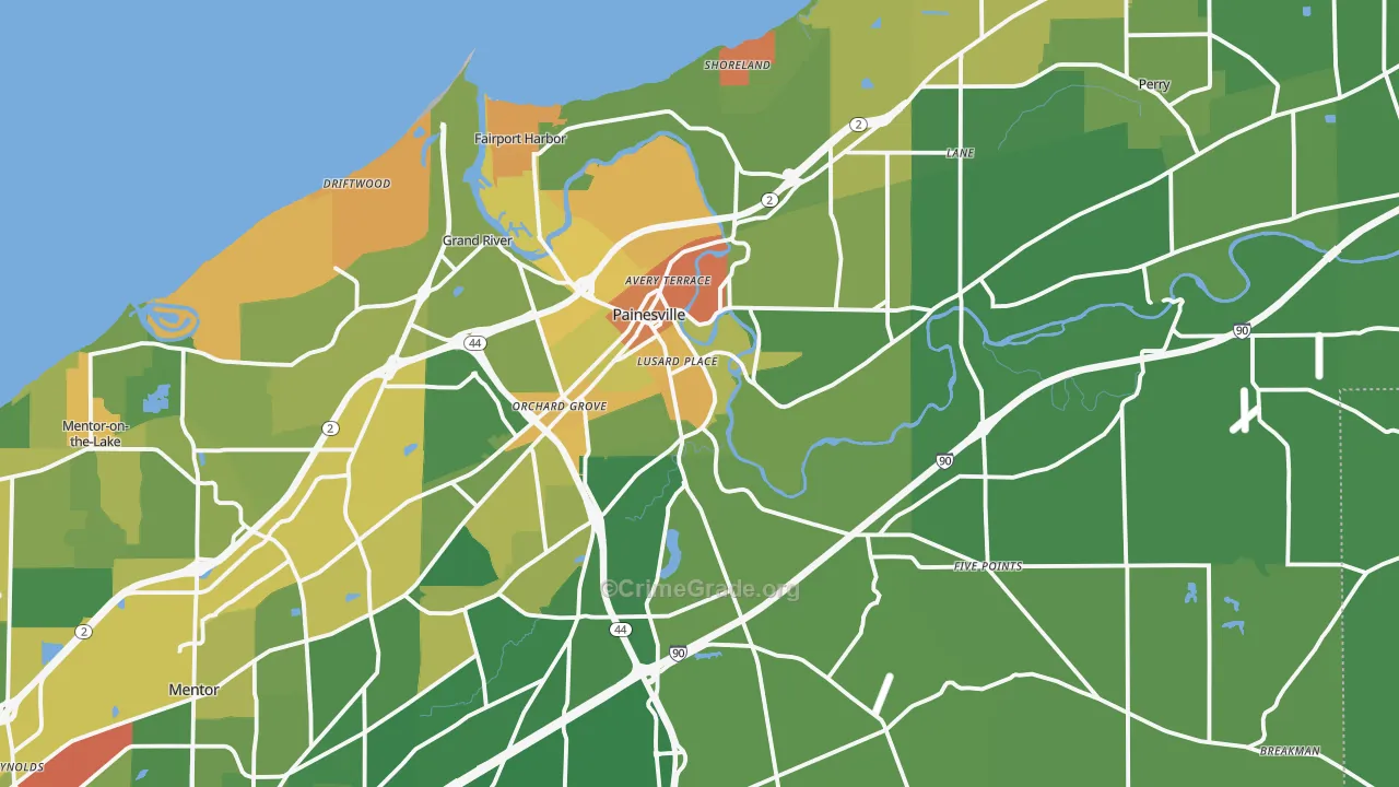 Painesville, OH Map of Vandalism Rates