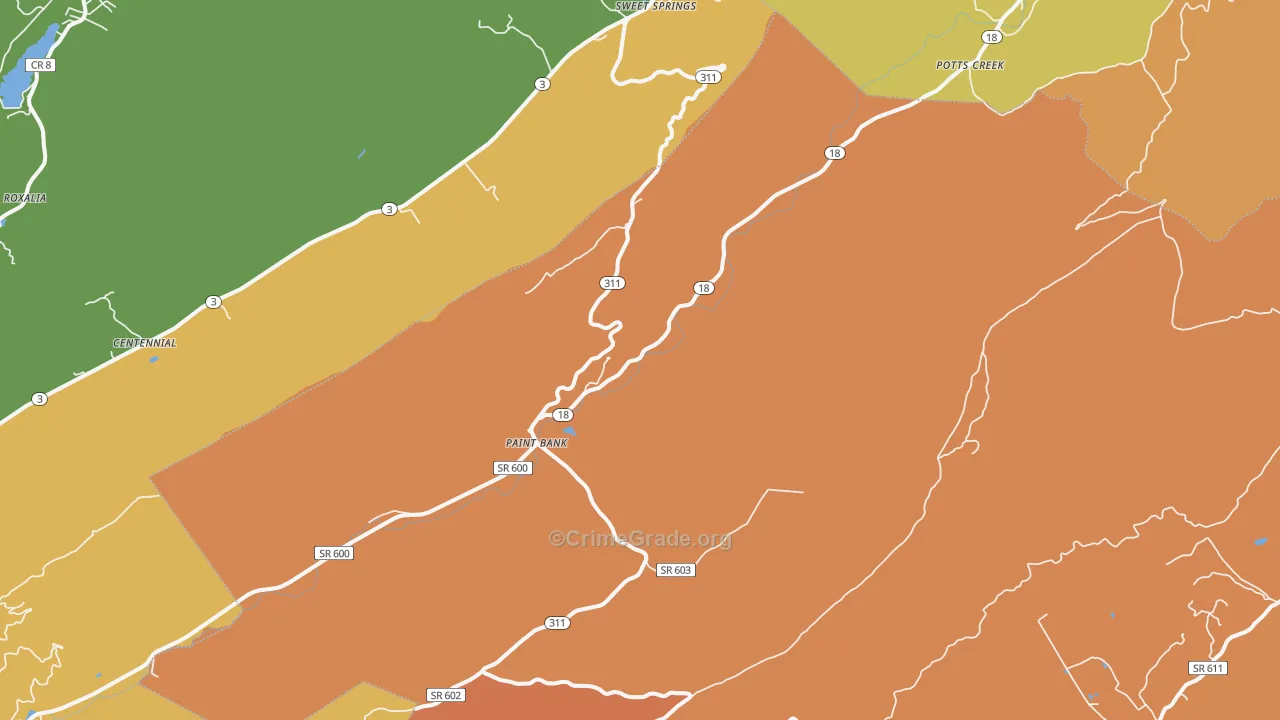 Paint Bank, VA Map of Vandalism Rates