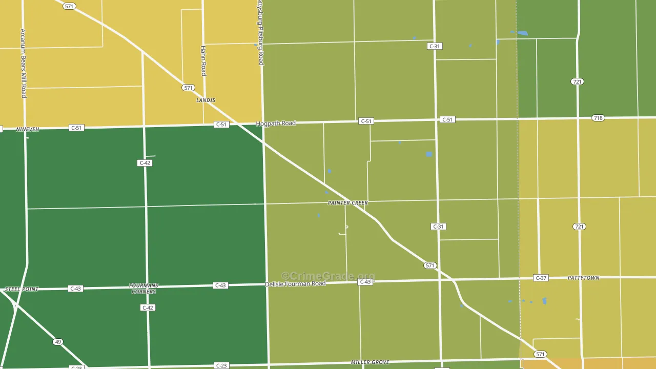 Painter Creek, OH Map of Vandalism Rates