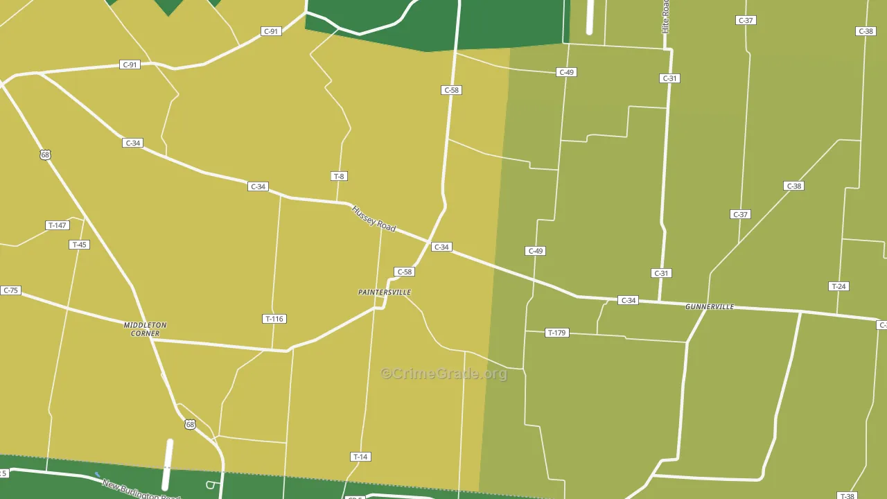 Paintersville, OH Map of Vandalism Rates