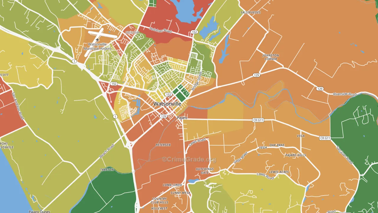 Pajaro, CA Map of Vandalism Rates