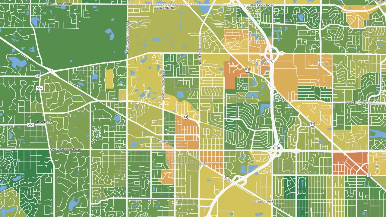 Palatine, IL Map of Vandalism Rates