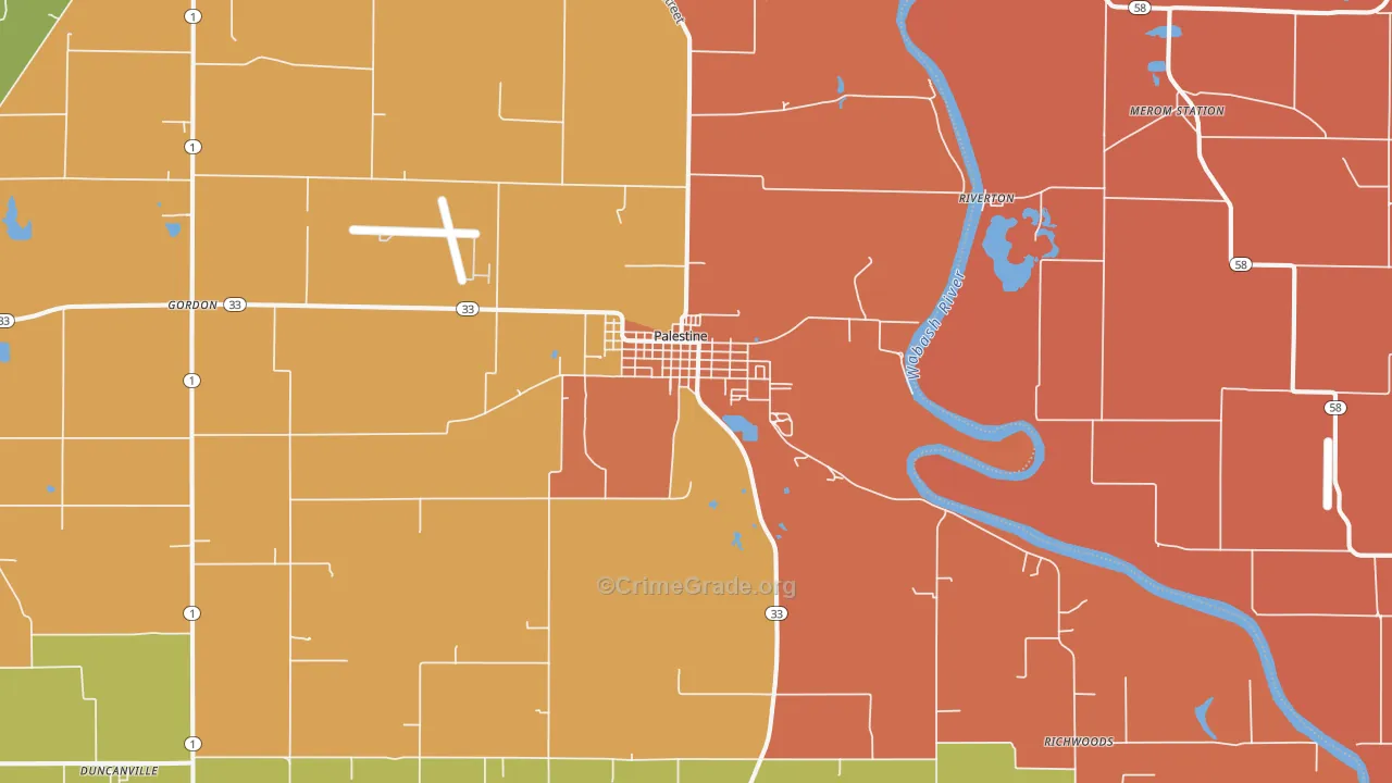 Palestine, IL Map of Vandalism Rates