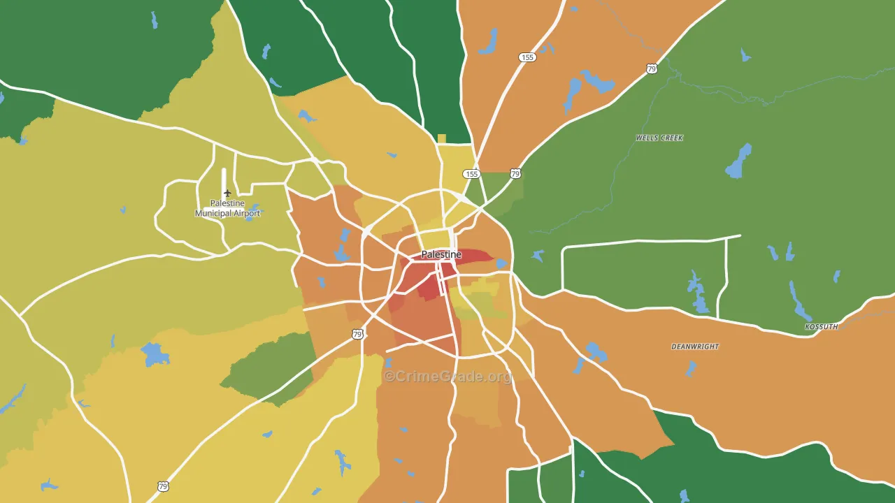 Palestine, TX Map of Vandalism Rates