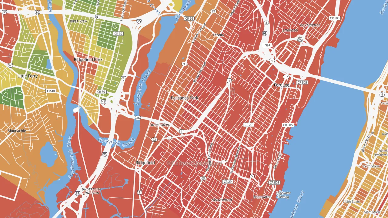 Palisades Park, NJ Map of Vandalism Rates