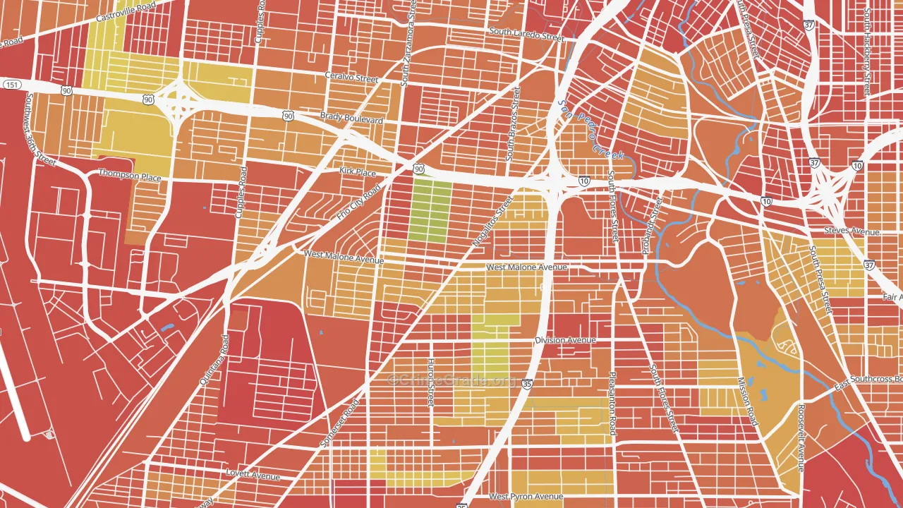 Palm Heights, San Antonio, TX Map of Vandalism Rates