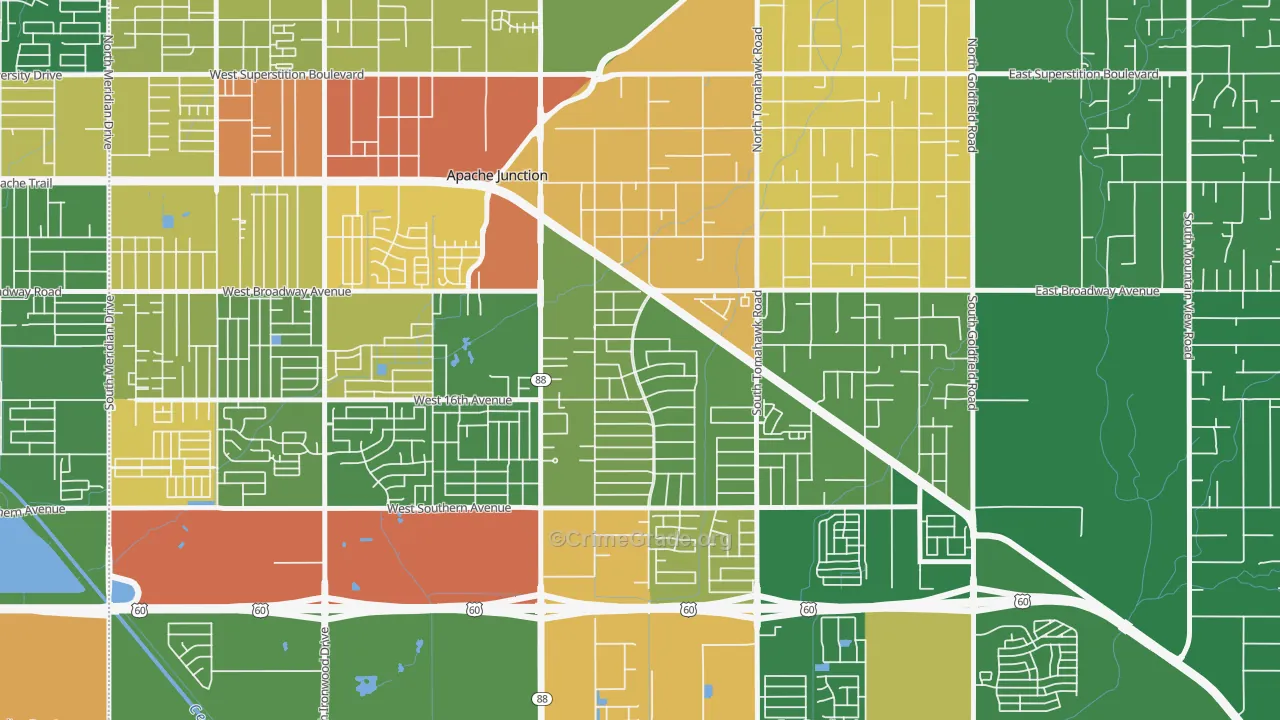 Palm Springs, Apache Junction, AZ Map of Vandalism Rates