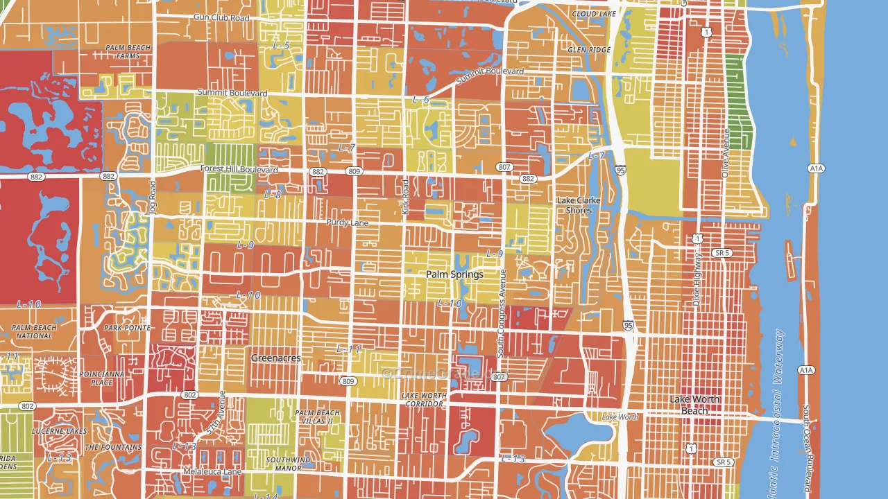 Palm Springs, FL Map of Vandalism Rates