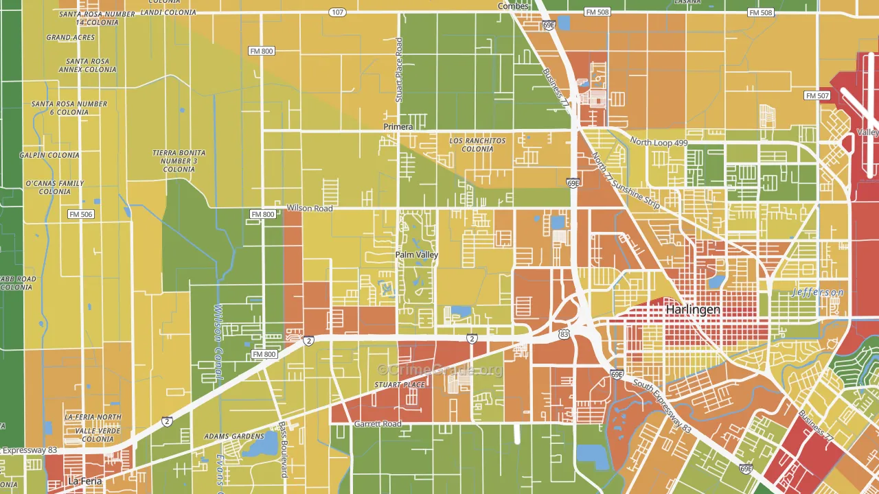 Palm Valley, TX Map of Vandalism Rates
