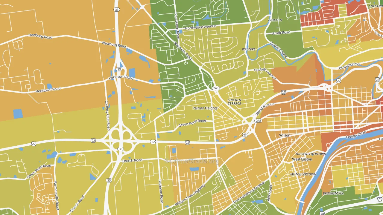 Palmer Heights, Easton, PA Map of Vandalism Rates