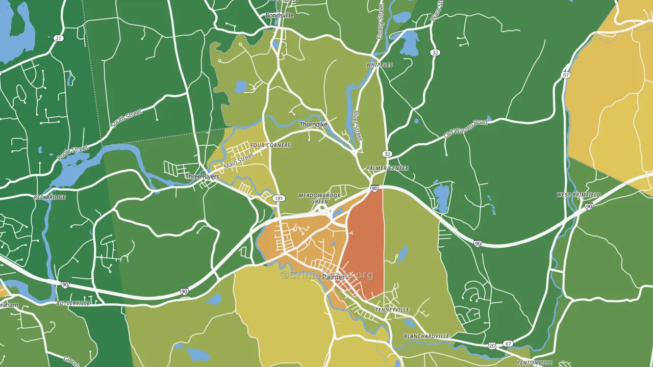 Palmer Town, MA Map of Vandalism Rates