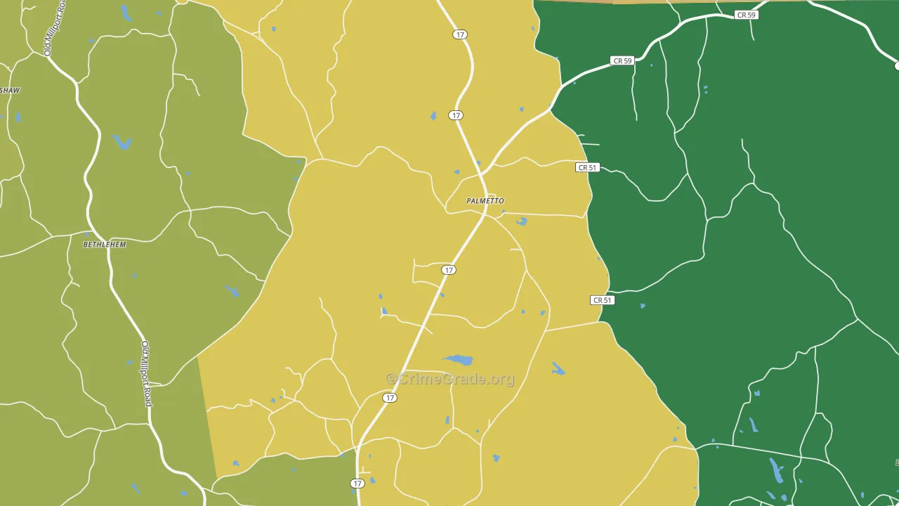 Palmetto, AL Map of Vandalism Rates