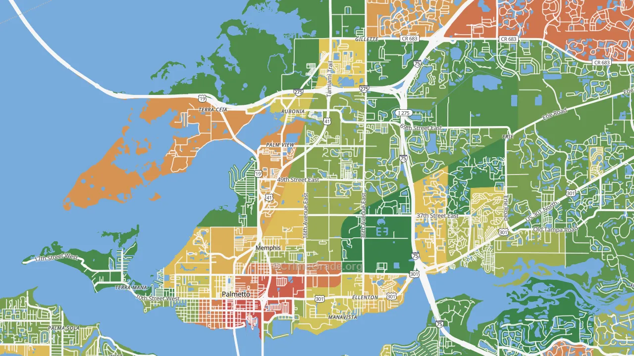 Palmetto, FL Map of Vandalism Rates