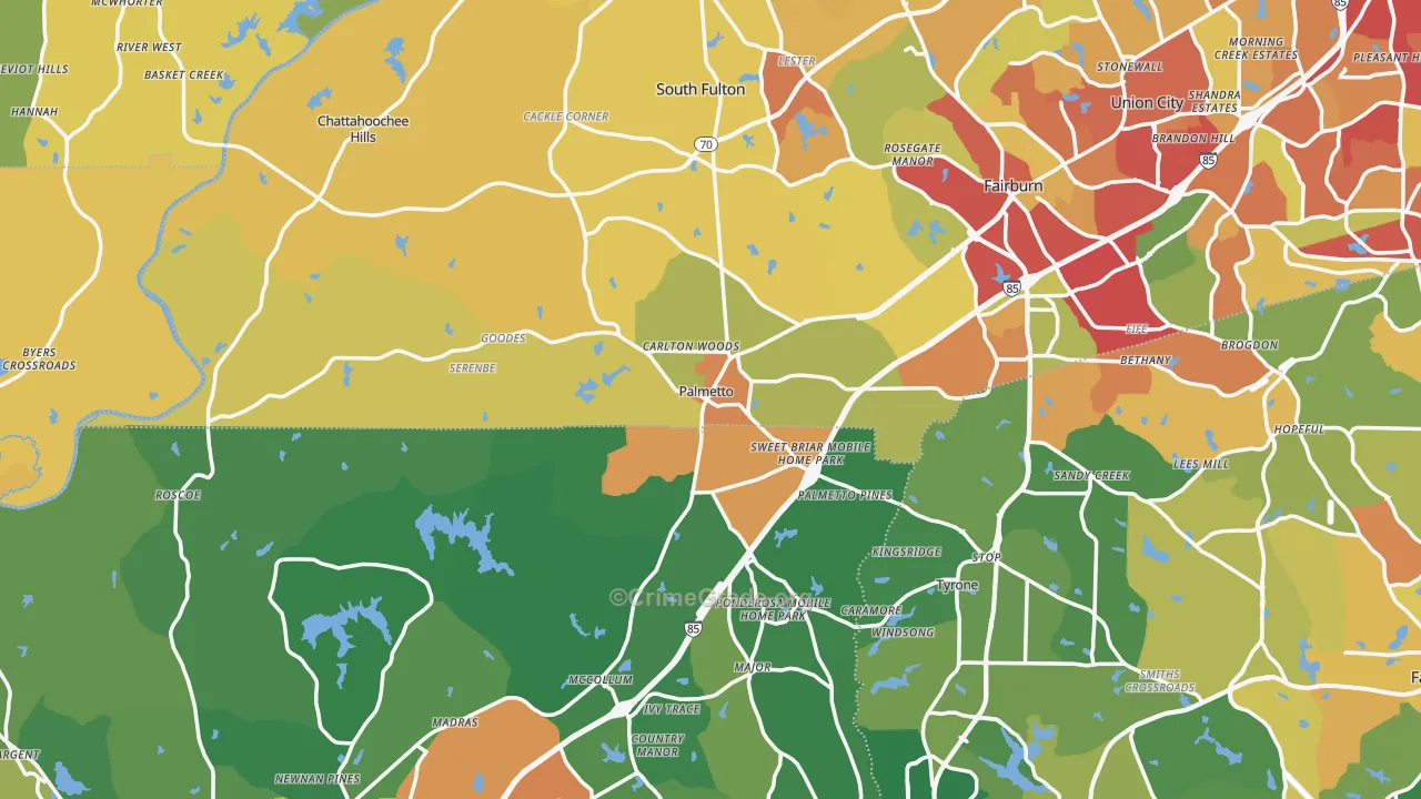 Palmetto, GA Map of Vandalism Rates