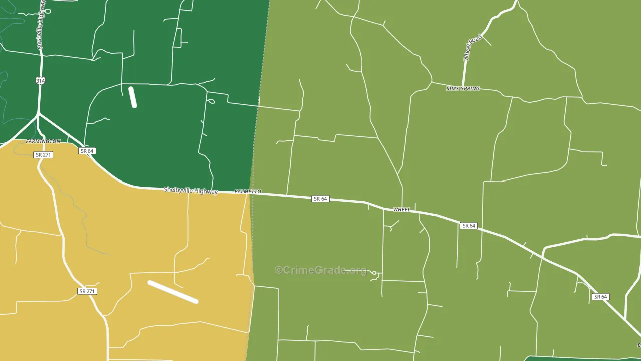Palmetto, TN Map of Vandalism Rates
