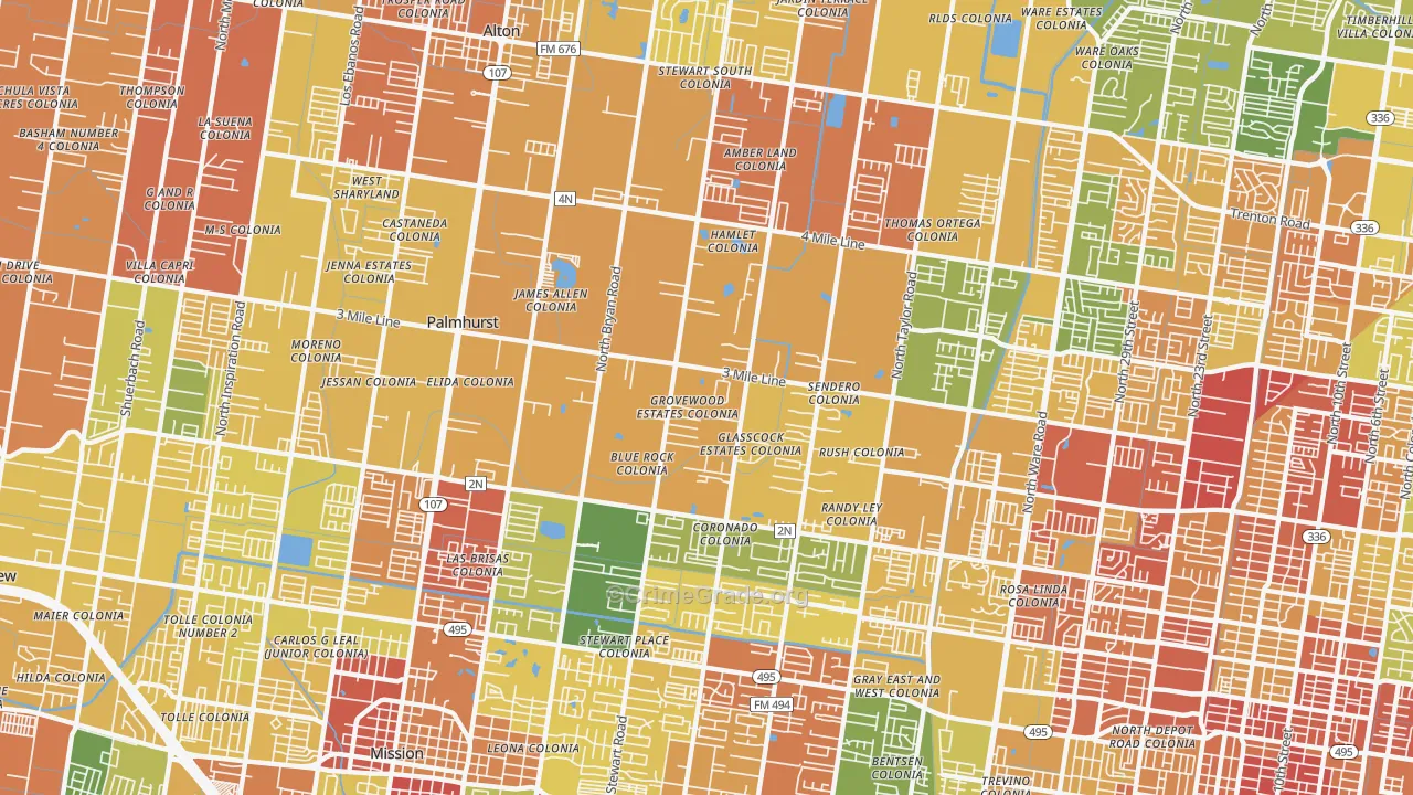 Palmhurst, TX Map of Vandalism Rates
