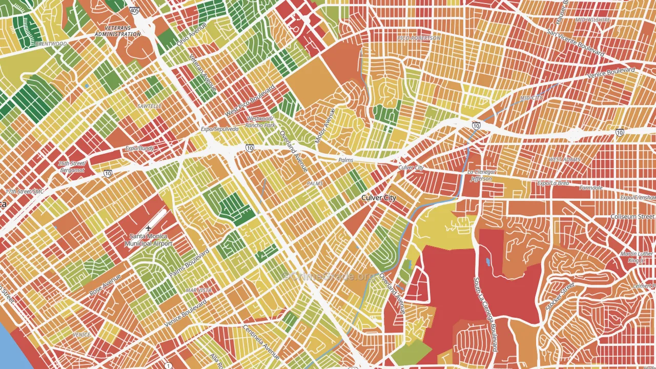 Palms, Los Angeles, CA Map of Vandalism Rates
