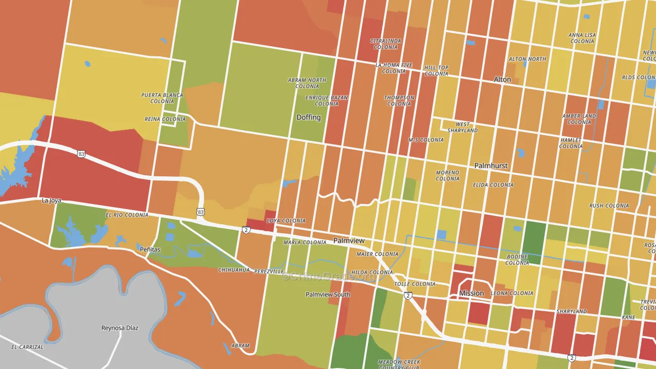 Palmview, TX Map of Vandalism Rates