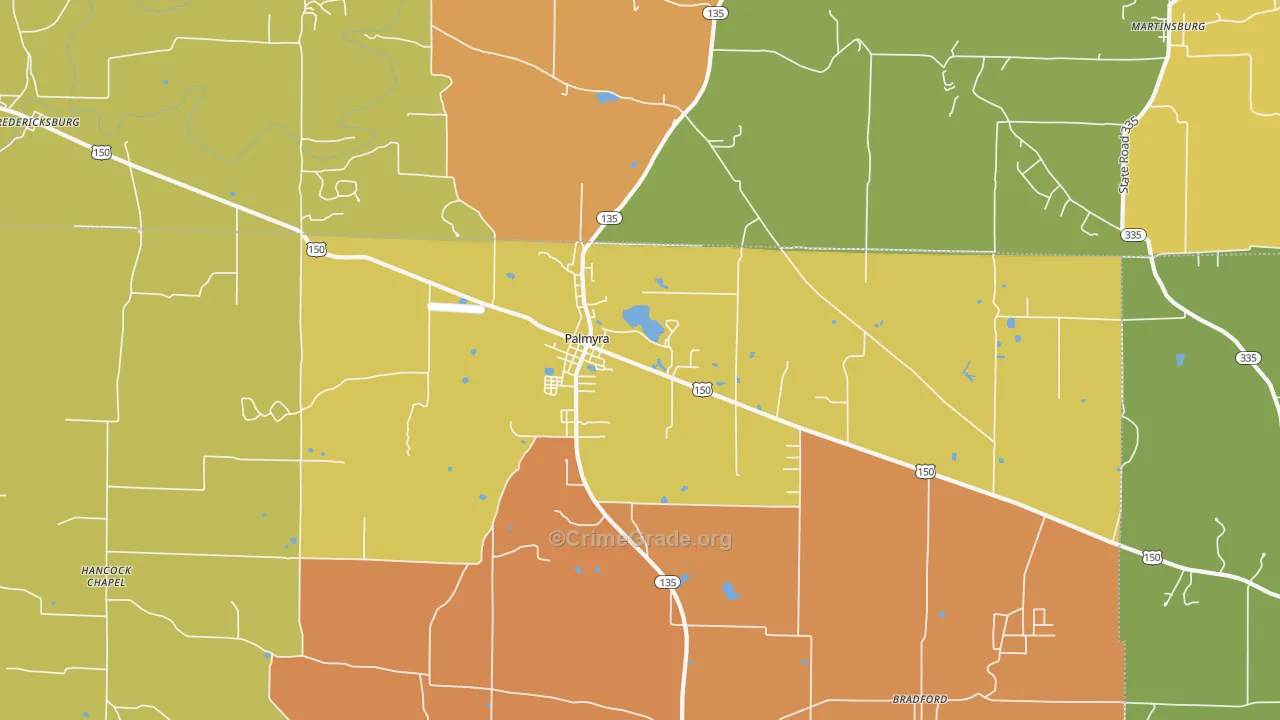 Palmyra, IN Map of Vandalism Rates