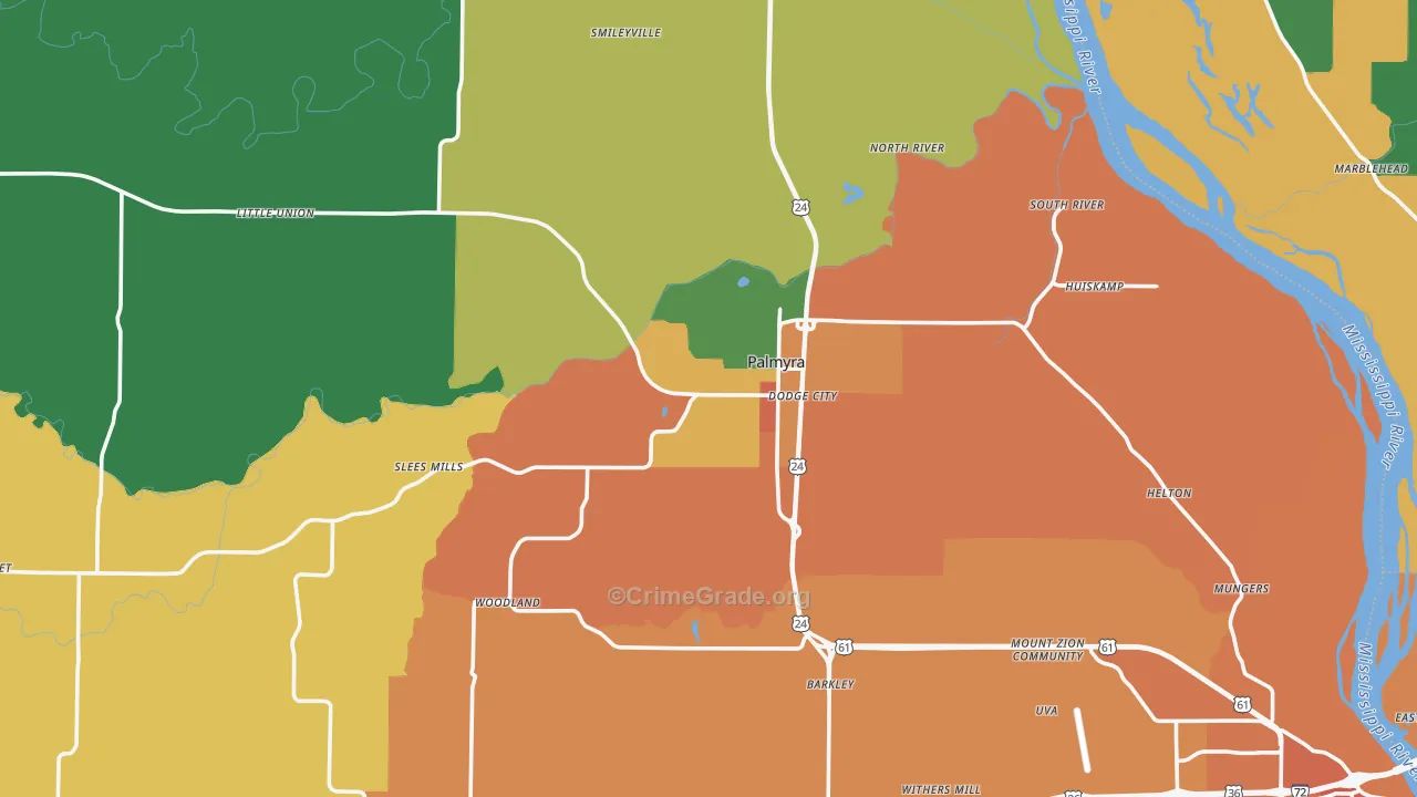 Palmyra, MO Map of Vandalism Rates