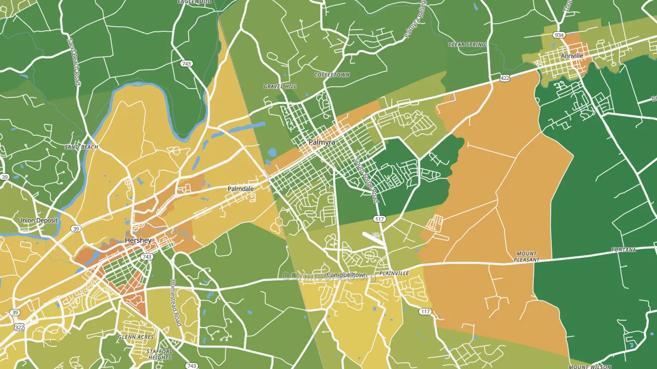 Palmyra, PA Map of Vandalism Rates