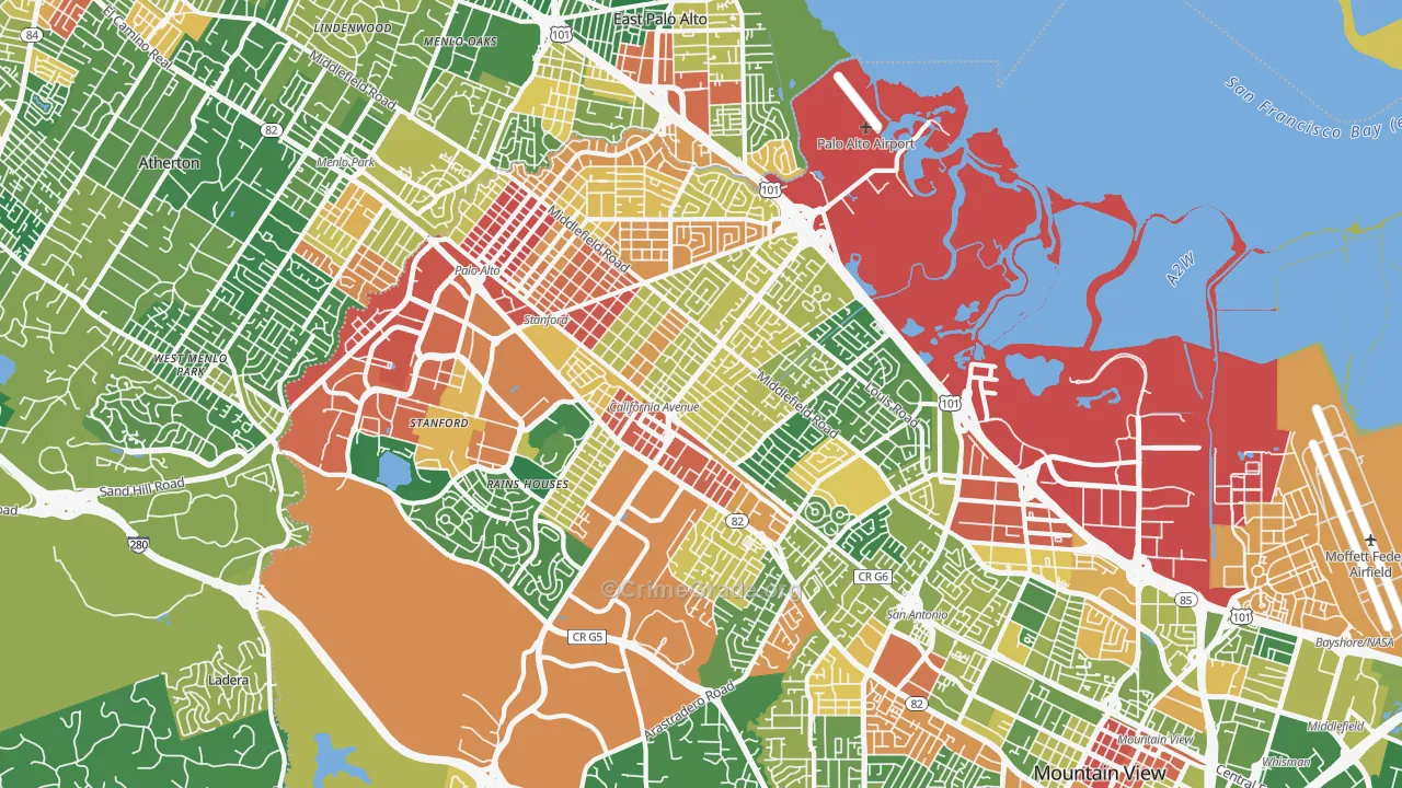 Palo Alto, CA Map of Vandalism Rates