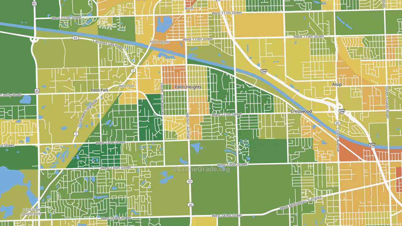 Palos Heights, IL Map of Vandalism Rates