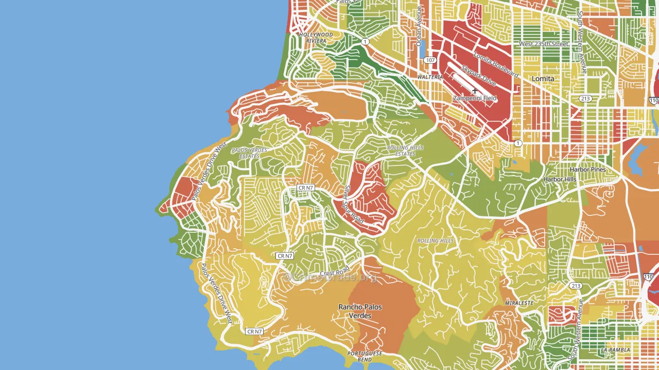 Palos Verdes Peninsula, Torrance, CA Map of Vandalism Rates