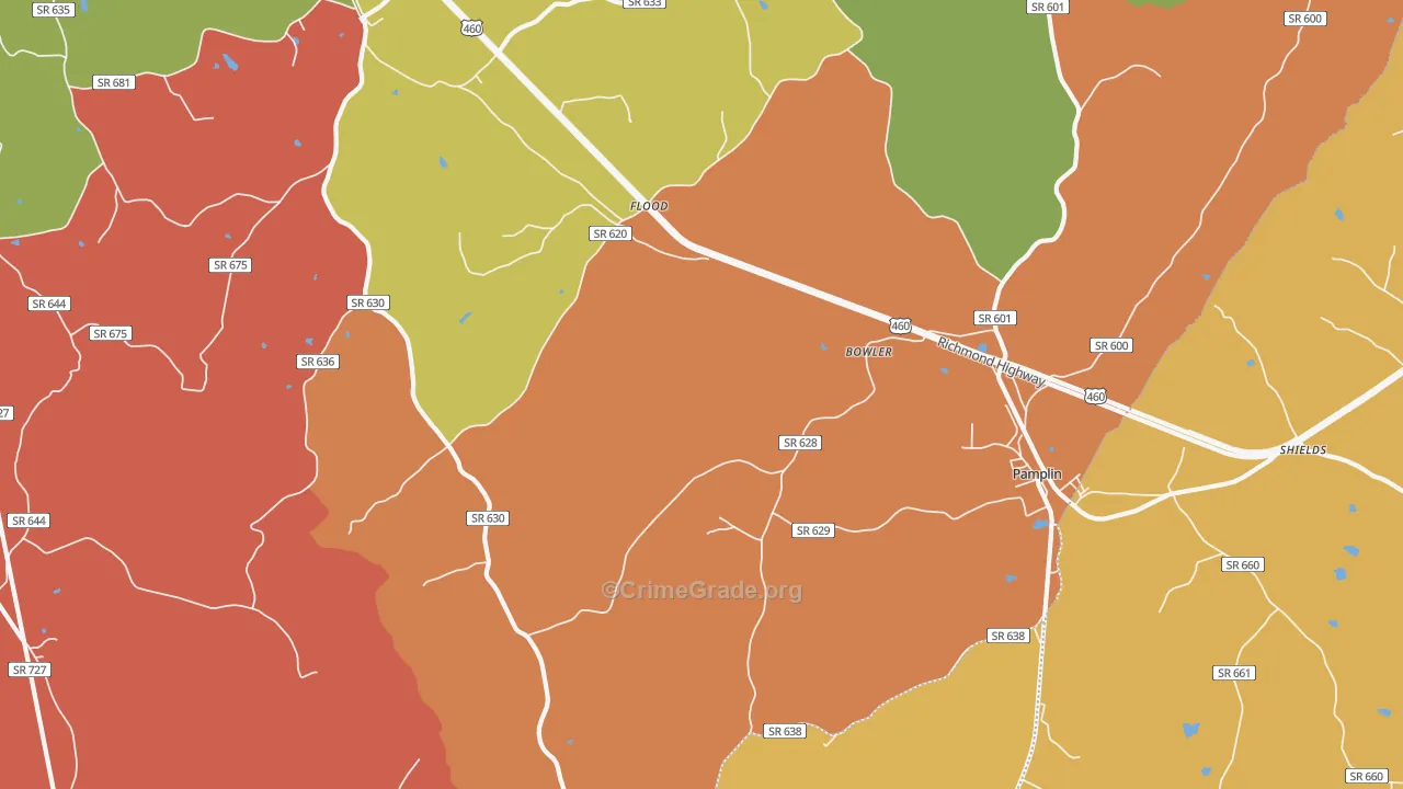 Pamplin City, VA Map of Vandalism Rates
