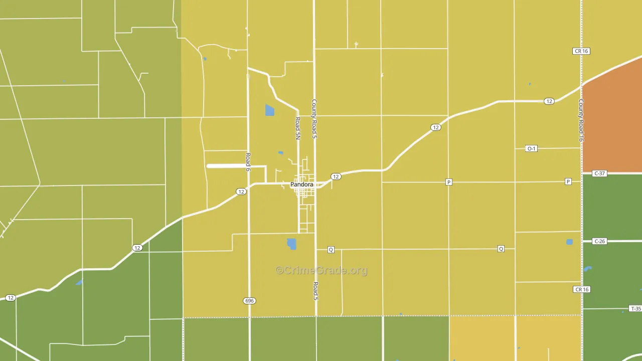 Pandora, OH Map of Vandalism Rates
