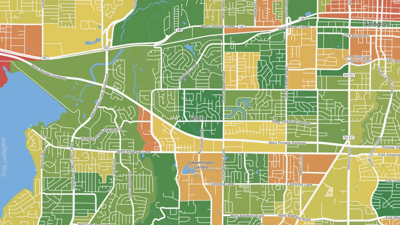 Pantego, TX Map of Vandalism Rates