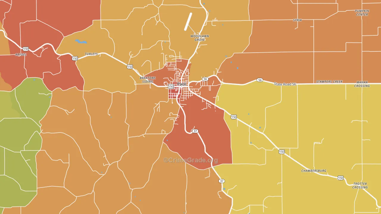 Paoli, IN Map of Vandalism Rates