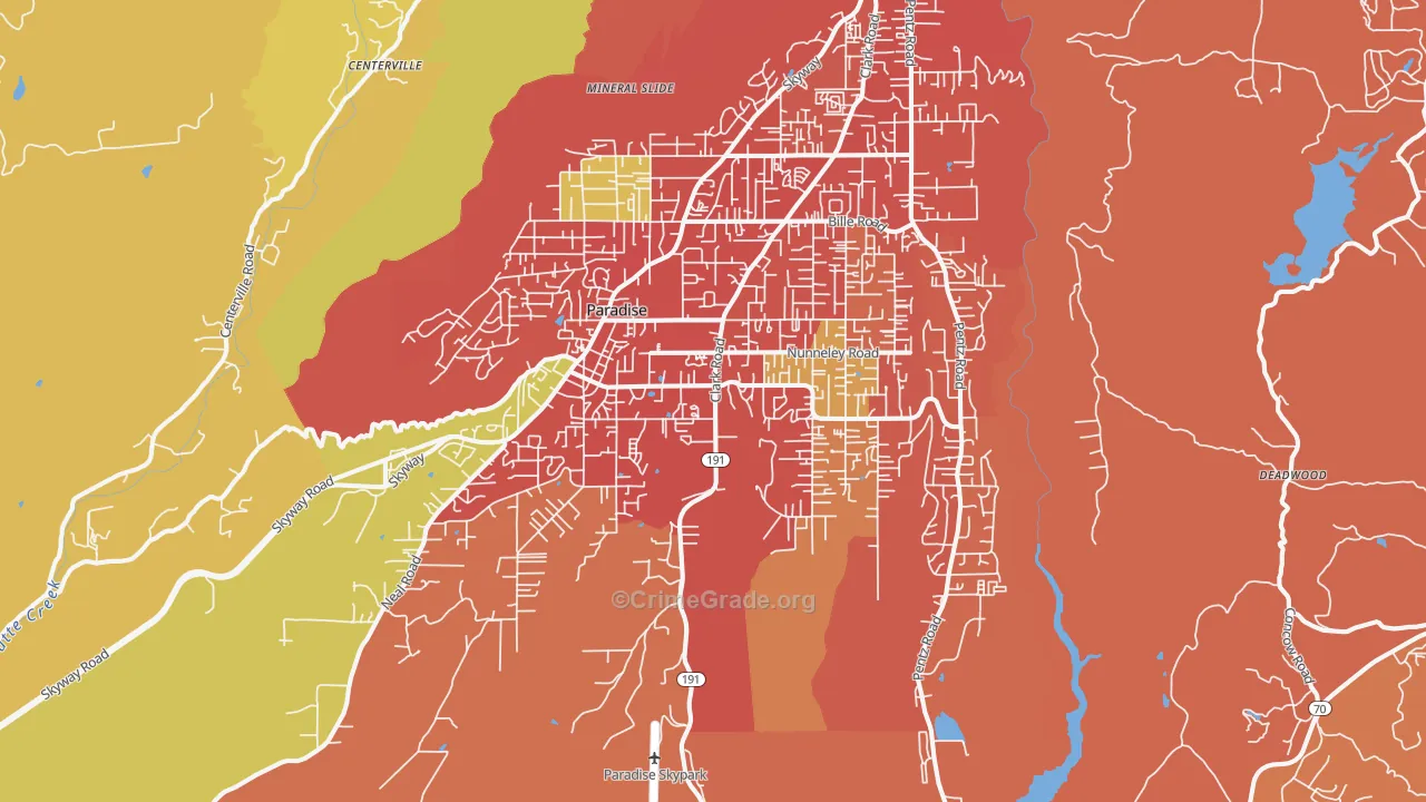 Paradise, CA Map of Vandalism Rates