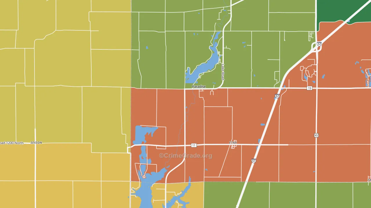 Paradise, IL Map of Vandalism Rates