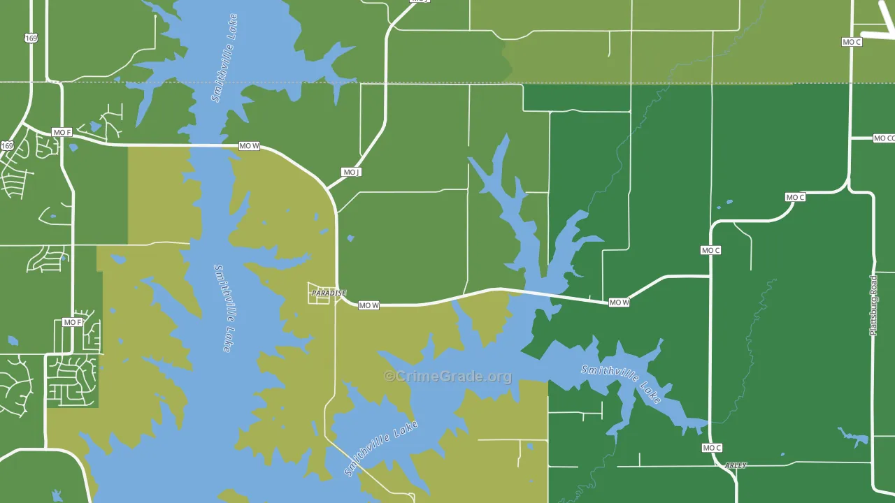 Paradise, MO Map of Vandalism Rates