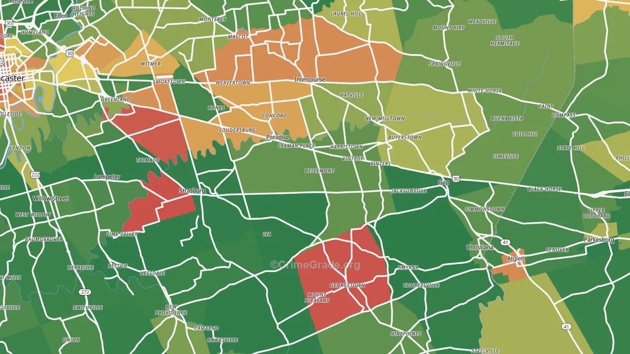 Paradise, PA Map of Vandalism Rates