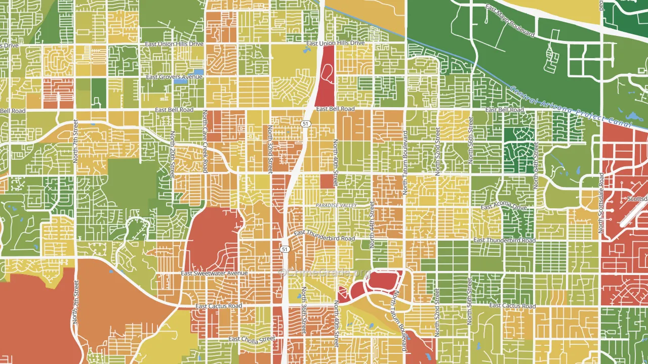 Paradise Valley, Phoenix, AZ Map of Vandalism Rates