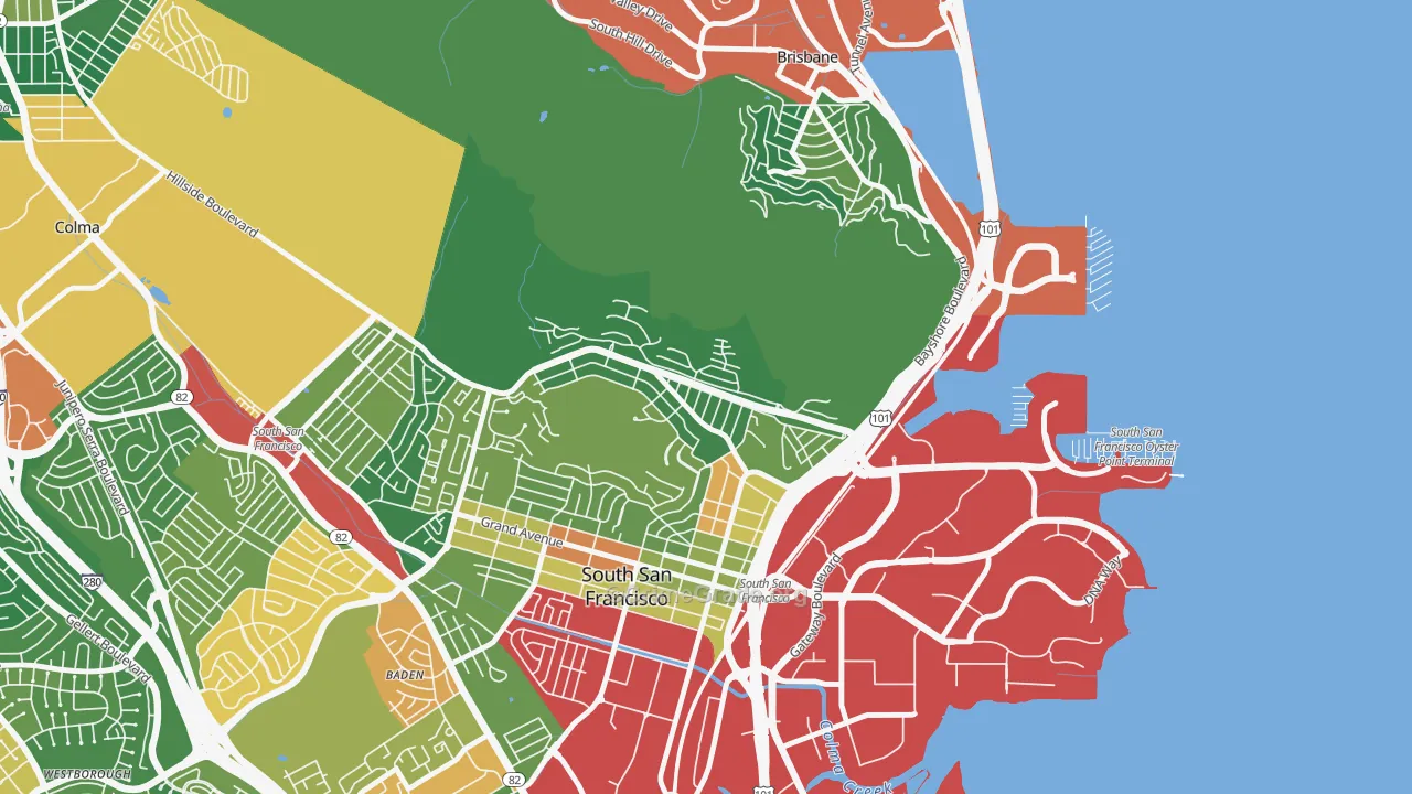 Paradise Valley, South San Francisco, CA Map of Vandalism Rates