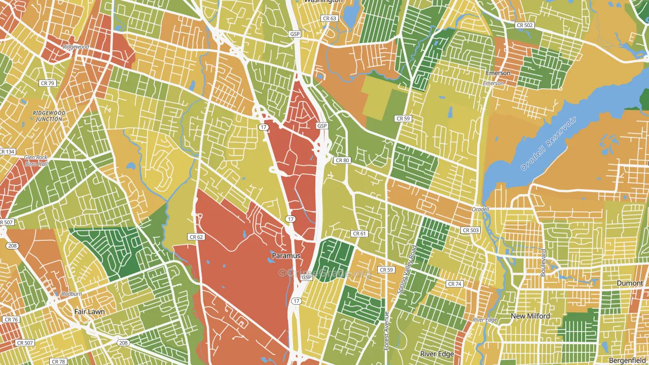 Paramus, NJ Map of Vandalism Rates