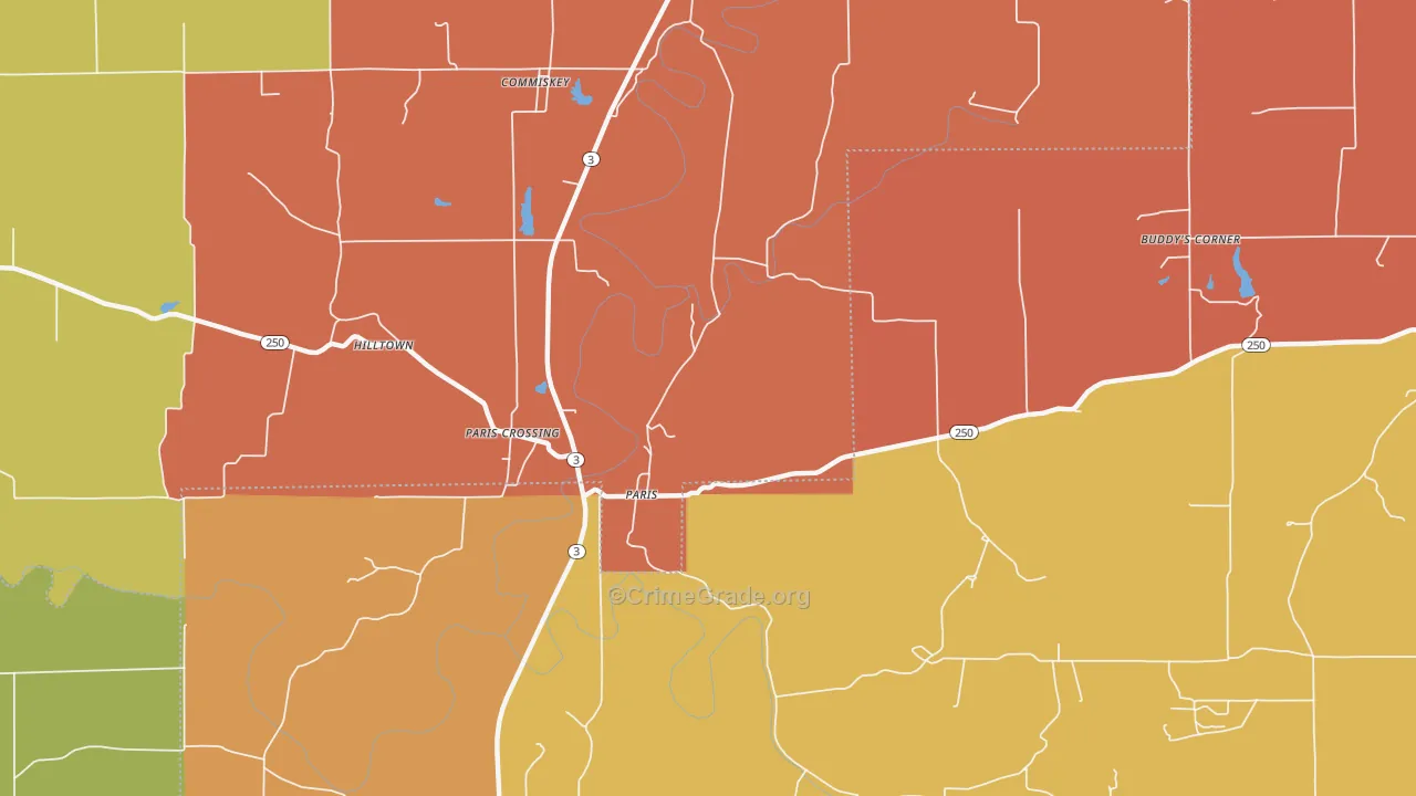 Paris, IN Map of Vandalism Rates