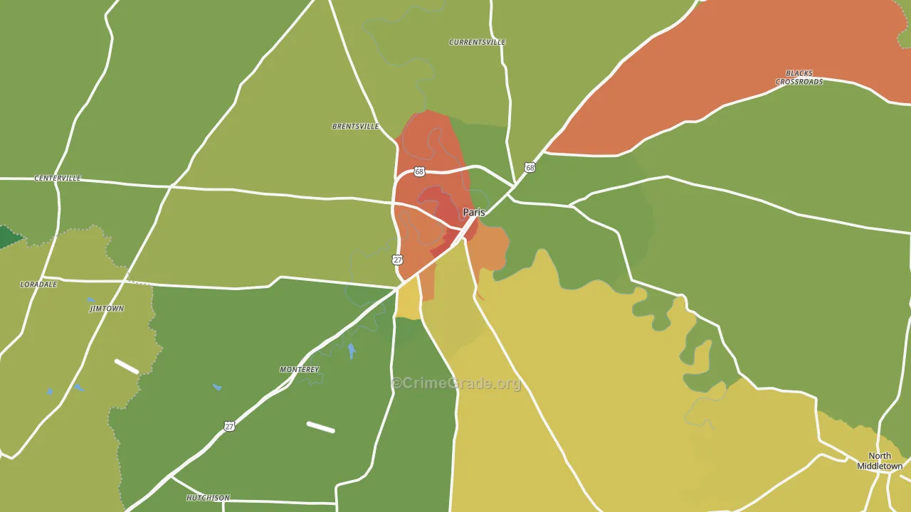 Paris, KY Map of Vandalism Rates