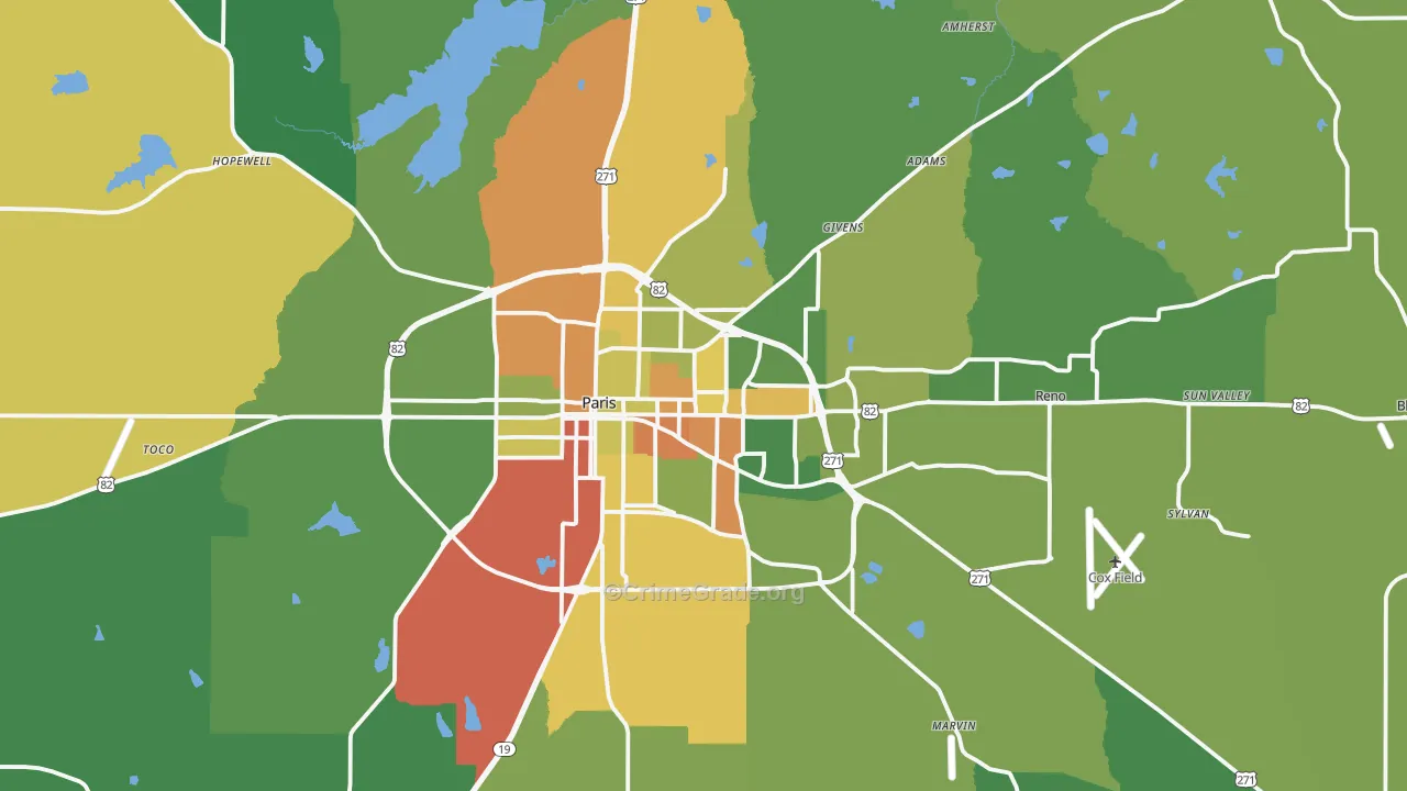 Paris, TX Map of Vandalism Rates