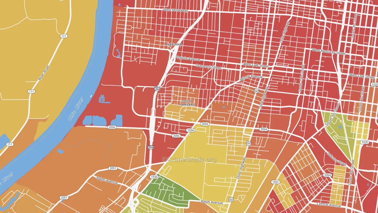 Park Duvalle, Louisville, KY Map of Vandalism Rates